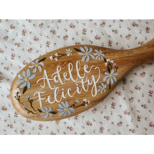 Personalized Baby Girl & Toddler Keepsake Hairbrush: Handpainted Calligraphy Name with Floral Design