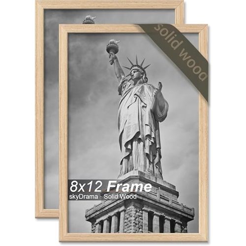 Natural Solid Wood 8x12 Picture Frame, Display 8 x 12 Inch Picture Poster Photo, Vertical & Horizontal Wall Hanging - 2 Pack/Black/8"x12"