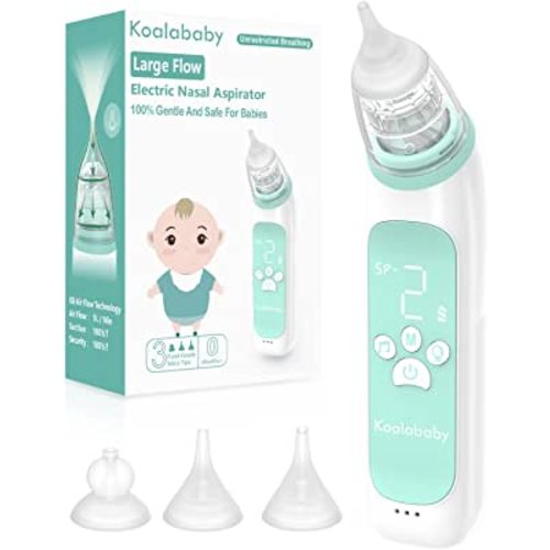 Large Flow Electric Nasal Aspirator, Nose Sucker for Baby, Nose Cleaner for Toddlers with 3 Suction Levels, Soothing Music and Light, Green
