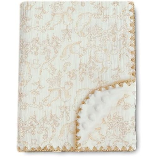 Baby Swaddel Blanket Cotton Muslin Thick Bath Towel Dotted Backing Double Layer Receiving Blanket 40"x40" (Forest Rabbit)