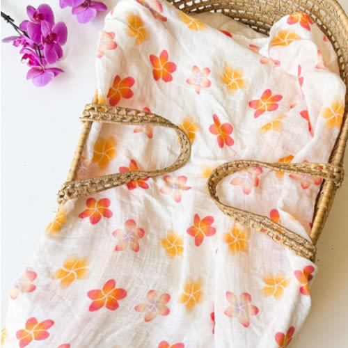 Plumeria Flower Print Organic Bamboo Swaddle – Coca + B.