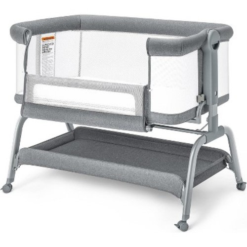 BabyBond Baby Bassinet 3 in 1 Bedside Sleeper with Soft Mattress and Sheet, 6 Height Adjustable baby sleeper,Bedside Crib for Infants, Color: Gray