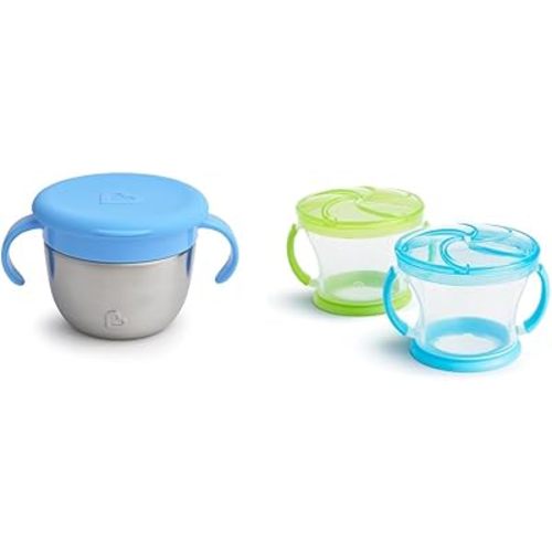 Munchkin Snack Catcher Stainless Steel Cups, 9 Ounce 1 Pack and Snack Catcher Toddler Cups 2 Count