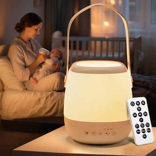 Kids Night Light for Baby Nursery, 12 White Noise Machine, 16 Colors+Handle Portable Sound Machine Baby Night Light, Remote+3 Timers+Rechargable Egg Light for Nursery Lamp, Nightlight for Kids Room