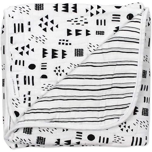 HonestBaby Hand-Quilted Baby Blanket Reversible 100% Organic Cotton for Infant Boys, Girls, Pattern Play/Sketchy Stripe, One Size