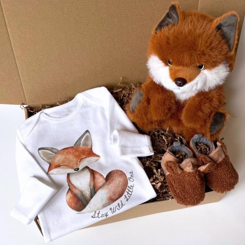 Fox Baby Set Newborn Gift Shower Present Woodland Theme Nursery Collection Forest Decor Nature Inspired Baby Outfit Wild Animal Plush Toy