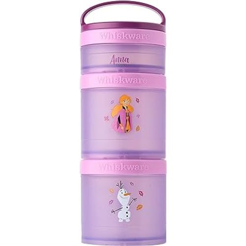 Whiskware Disney Princess Frozen, Stackable Snack Containers for Kids, Durable Food Storage Containers for Daycare, Car, and Airplane Travel, Dishwasher Safe, Anna and Olaf