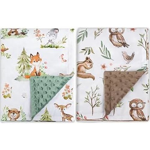 BORITAR 2 Pack Baby Blanket for Boys Girls Super Soft Double Layer Minky with Dotted Backing, Lovely Woodland Animal Design Blanket for Toddler Newborn 30 x 40 Inch(75x100cm)