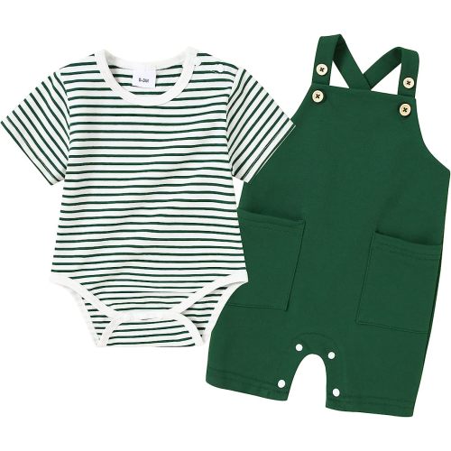 YALLET Newborn Baby Boy Clothes Infant Boy Outfits 3 6 12 18 Months Romper+Bib Suspender Shorts Summer Bodysuit Overalls Set