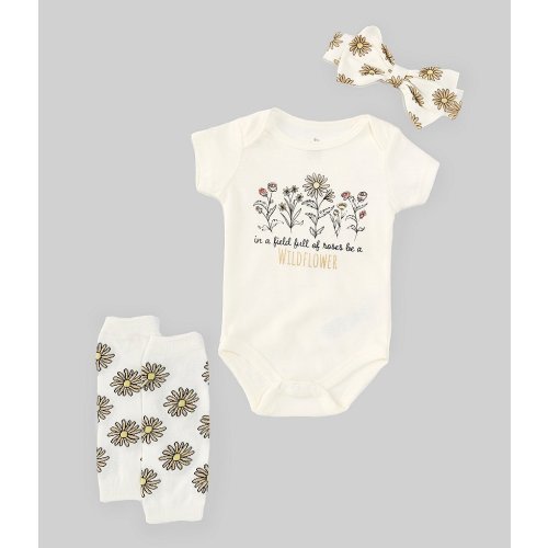 Baby Starters Baby Girls 3-12 Months Short Sleeve Wild Flower Motif Bodysuit