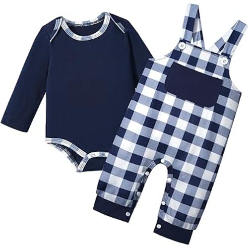 Baby Boy Clothes Long Sleeve Animal Print Romper Baby Boy Outfits Plaid Overalls Jumpsuit