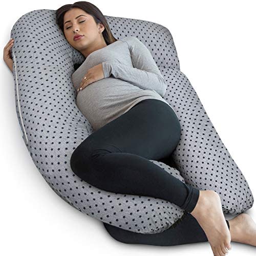 Pharmedoc Pregnancy Pillows, U-Shape Full Body Pillow -Removable Jersey Cotton Cover - Stars - Pregnancy Pillows for Sleeping - Body Pillows for Adults, Maternity Pillow and Pregnancy Must Haves