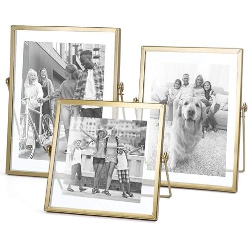 AceList Set of 3 Glass Photo Frame Collection Simple Metal Geometric Picture Frame with Glass Cover Includes 4"" x 4"", 4"" x 6"", 5"" x 7""