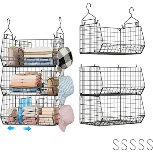 3 Tier Closet Hanging Shelves with Divider, Extra Large Closet Organizers and Storage, Clothes Hanging Organizer Clothing Sweaters Handbags Clutches Accessories