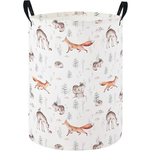 HIYAGON Baby Laundry Hamper Basket Baby Hamper for Nursery Boy and Girl Cute Kids Toys Storage Bin Organizer Boho Room Decor(Forest Animal)