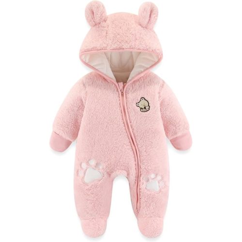 Fairy Baby Newborn Baby Snowsuit Bear Onesie Footie Romper Winter Thick Fleece Jumpsuit Infant Coat for Girls Boys 0-12M