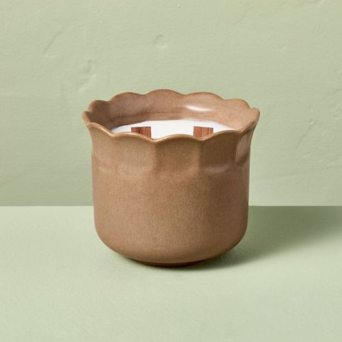 2 Wooden Wick Ceramic Scalloped Rim Jar Candle 11oz - Hearth & Hand™ with Magnolia