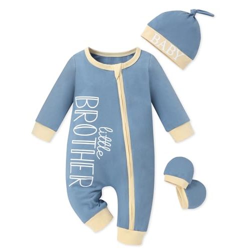 FoWear Baby Boy Clothes Letter Print One Piece Romper Baby Coming Home Outfits with Hat Newborn Boy Outfits