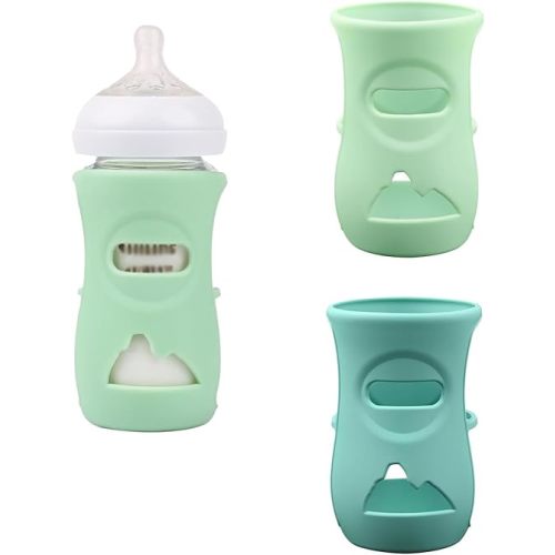 2 Pack Silicone Sleeves Compatible with Philips Avent Glass Baby Bottles 8 oz, to Prevent The Baby Bottles from Breaking, BPA-Free (Green+Light Green)