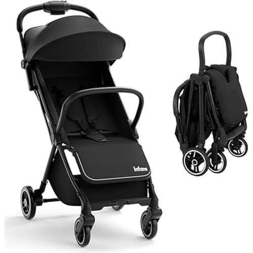 INFANS Lightweight Baby Stroller, One-Hand Gravity Fold, Compact Travel Stroller for Airplane with Aluminium Frame Adjustable Backrest, Foldable Toddler Stroller for Infant 0-36 Month