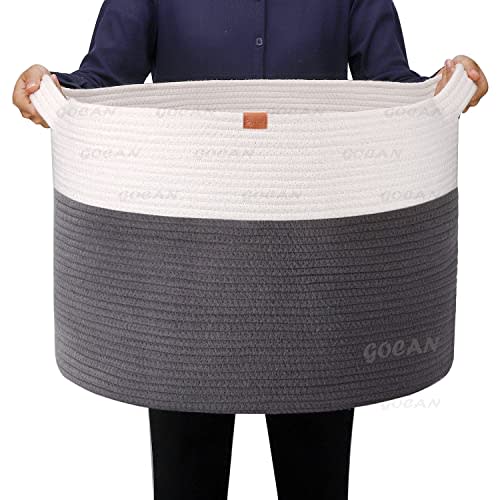 GOCAN Extra Large Laundry Basket toy storage 22"X22"X14" blanket basket Cotton Rope Woven Baskets with Handles for Living Room (Grey/Beige) XXXL