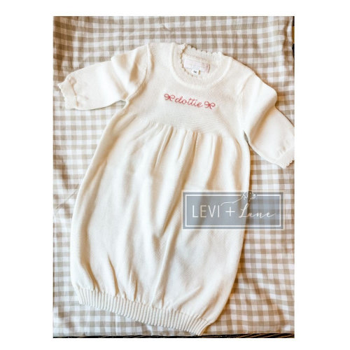 Monogram Knit Newborn Girl Gown, Embroidered Baby Gown, Baby Gift, Newborn Gift, Custom Baby Gown, Going Home Gown, Shower Gift, Newborn