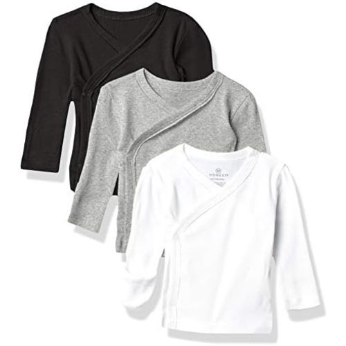 HonestBaby 3-Pack Long Sleeve Side-Snap Kimono Tops - 100% Organic Cotton | 0-3 M