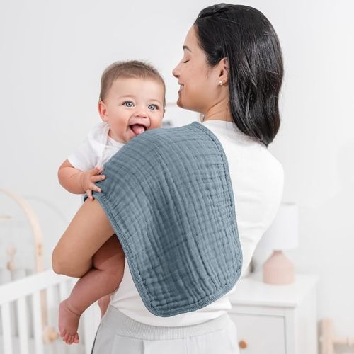 Comfy Cubs Muslin Burp Cloths Large 100% Cotton Hand Washcloths for Babies, Baby Essentials 6 Layers Extra Absorbent and Soft Boys & Girls Baby Bibs & Burp Cloths Set (Pacific Blue, 6-Pack, 20" X10")