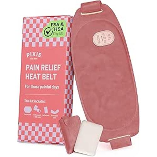 Pixie Period Heating Pad for Cramps - Wearable Cordless Graphene Heat Belt - 3 Heat Settings - Vibration Massage - Discreet Under Clothes - Adjustable Fit - Rechargeable - FSA/HSA Eligible - Pink