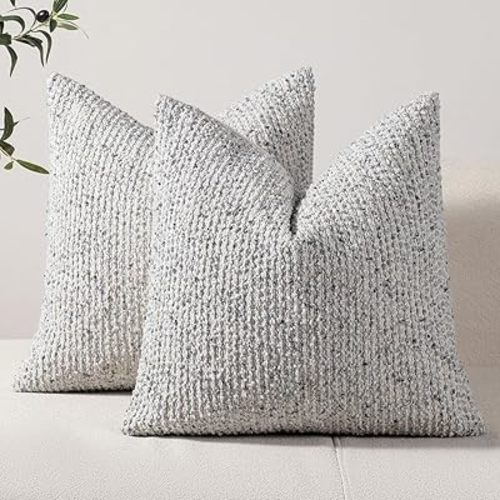 DEZENE Striped Euro Sham Pillow Covers 26x26 Set of 2 Blue Textured Boucle Chic Morden Boho Accent Farmhouse Square Decorative Couch Throw Pillow Covers for Home Decor Bed Sofa Living Room