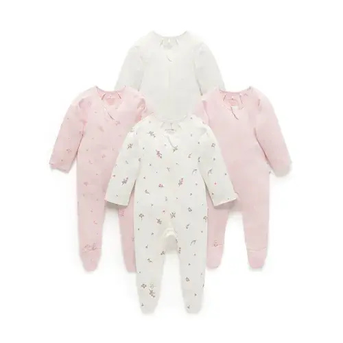 Purebaby 4 Pack Zip Growsuit Blossom | Baby Bunting AU