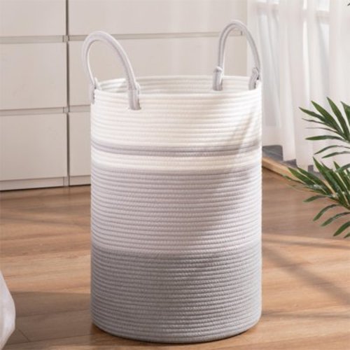 Cherishgard Laundry Hamper, Woven Cotton Rope Laundry Hamper with Handles for Blanket, Toys