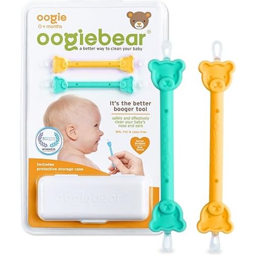 oogiebear - Nose and Ear Gadget. Safe, Easy Nasal Booger and Ear Cleaner for Newborns and Infants. Dual Earwax and Snot Remover - 2 Pack with Case - Orange and Seafoam - Orange Seafoam - 1 Orange + 1 Seafoam booger picker