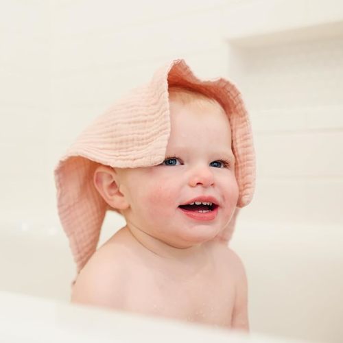 Konssy Baby Muslin Washcloths 7 Pack -100% Cotton Baby Bath Towels, Soft Baby Wash Cloths and Absorbent Burp Cloths for Newborn Kids Girls and Boys, 12x12 inches - Pink