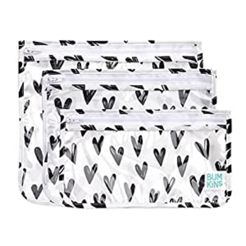 Amazon.com: Bumkins Travel Bag, Toiletry, TSA Approved Pouch, Zip Bag, Quart Size Airline Compliant, Clear-Sided, Baby, Diaper Bag Organization, Makeup, Accessories, Packing, Set of 3 Sizes, Black Hearts : Baby