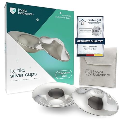 Koala Babycare The Original Silver Nursing Cups - Nipple Shields for Breastfeeding Newborn - Breastfeeding Essentials - Protect and Soothe - Tri-Laminate Silver - Standard Size