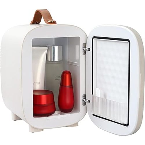 VEVOR Mini Skin Care Fridge, 4 L/6 Can Cute Makeup Fridge for Cosmetics Beverage Fruit Milk, AC/DC Cooler & Warmer, Mute Tiny Refrigerator for Bedroom Office Dorm Desk Car, ETL Certified, White