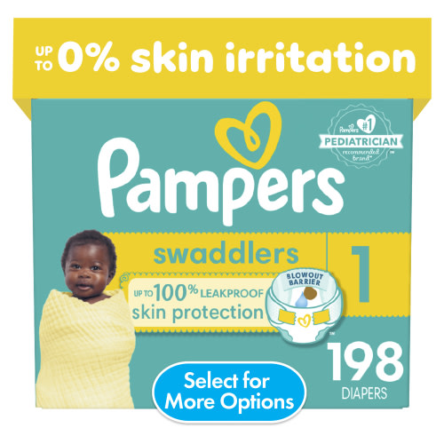 Pampers Swaddlers Size 1 Diapers, 198 Count with Blowout Barrier and Leak-Guard