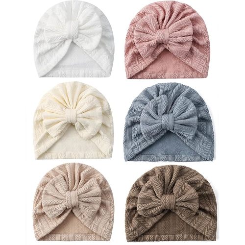 6 PCS Stretchy Baby Turban Hats, Baby Hat with Bows for Girls, Baby Boys Caps, Toddler, Newborn, Infant Hat Unisex - 2