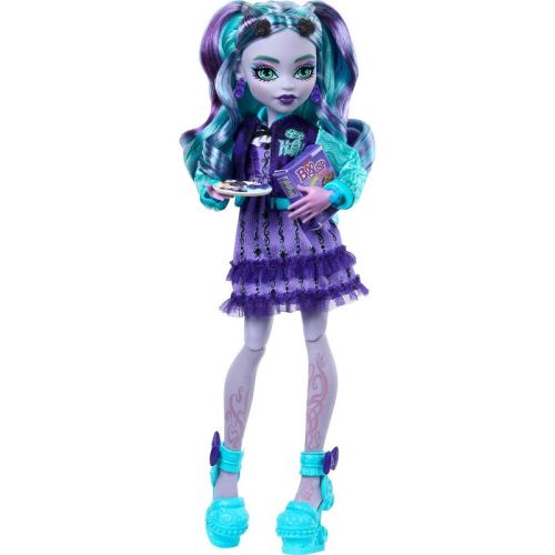 Monster High 10.5" Fearbook Twyla Fashion Doll with Varsity Jacket, Yearbook, and Music Accessories