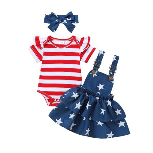 USKIDKK Baby Girl 4th Of July Outfit Newborn Fourth Of July Romper Skirt Set Independence Day Clothes