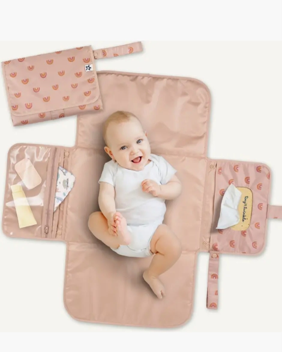 Portable/Foldable Waterproof Diaper Changing Pad with Smart Wipes Pocket