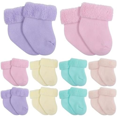 10 Pairs Preemie Baby Terry Cotton Turn Cuff Socks for Newborn Girls Boys - Nicu