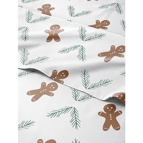 Twin Christmas Gingerbread Sheet Set - Holiday Xmas Pattern Linen Set - Deep Pockets - Snug Fit - 3 Piece - Wrinkle Free - Comfy & Cooling Festive Winter Bedding - Easy To Care For - Kid Friendly
