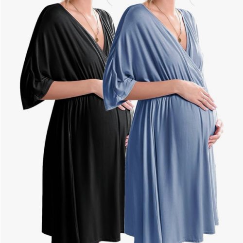 3 in 1 Labor/Delivery/Hospital Gown 2 Pack Maternity Dress Nursing Nightgown Sleepwear