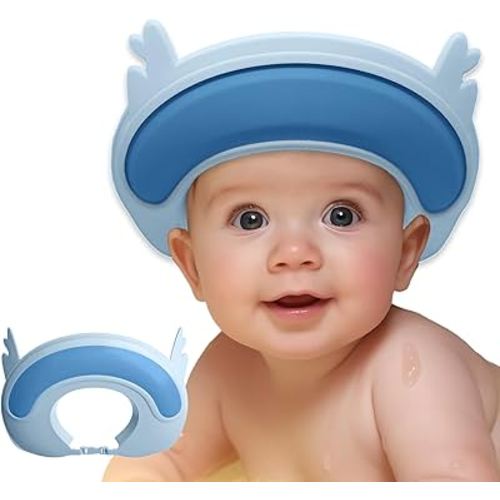 Baby Shower Cap Shield, 2024 New Shower Cap for Kids, Visor Hat for Eye and Ear Protection for 0-9 Years Old Children,Cute Fawn/kitten shape Makes the Baby Bath More Fun (Blue Fawn)
