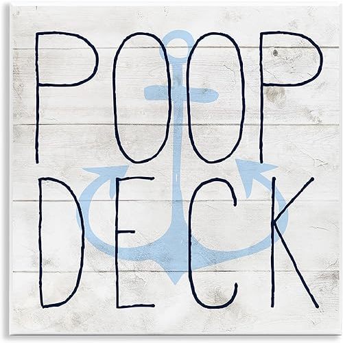Stupell Industries Poop Deck Funny Beach Family Home Textured Word, Design by Artist Daphne Polselli Wall Art, 12x12, Wood Plaque