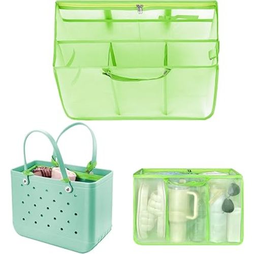 XYFuuee Beach Bag Organizer Inserts for X Large Bogg Bag Accessories, Original XL Lightweight Mesh Insert Divider Pouch, Organizing Rubber Tote Bags, Save Storage Space (Green-XL)