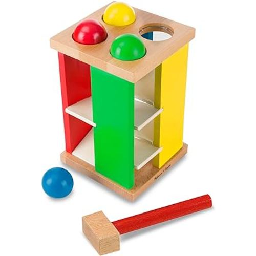 Melissa & Doug Deluxe Pound and Roll Wooden Tower Toy With Hammer - Pound A Ball, Educational Toddler Toys, Wooden Pounding Bench For Ages 2+