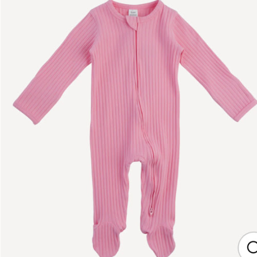 long sleeve two way zipper footie | vintage pink | organic cotton wide rib